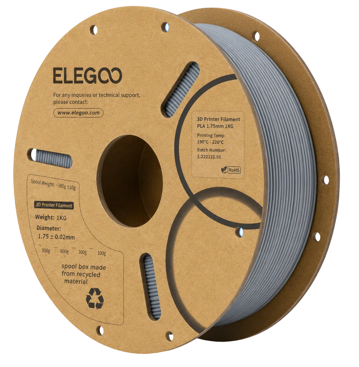 Grey RobotEd PLA filament spool